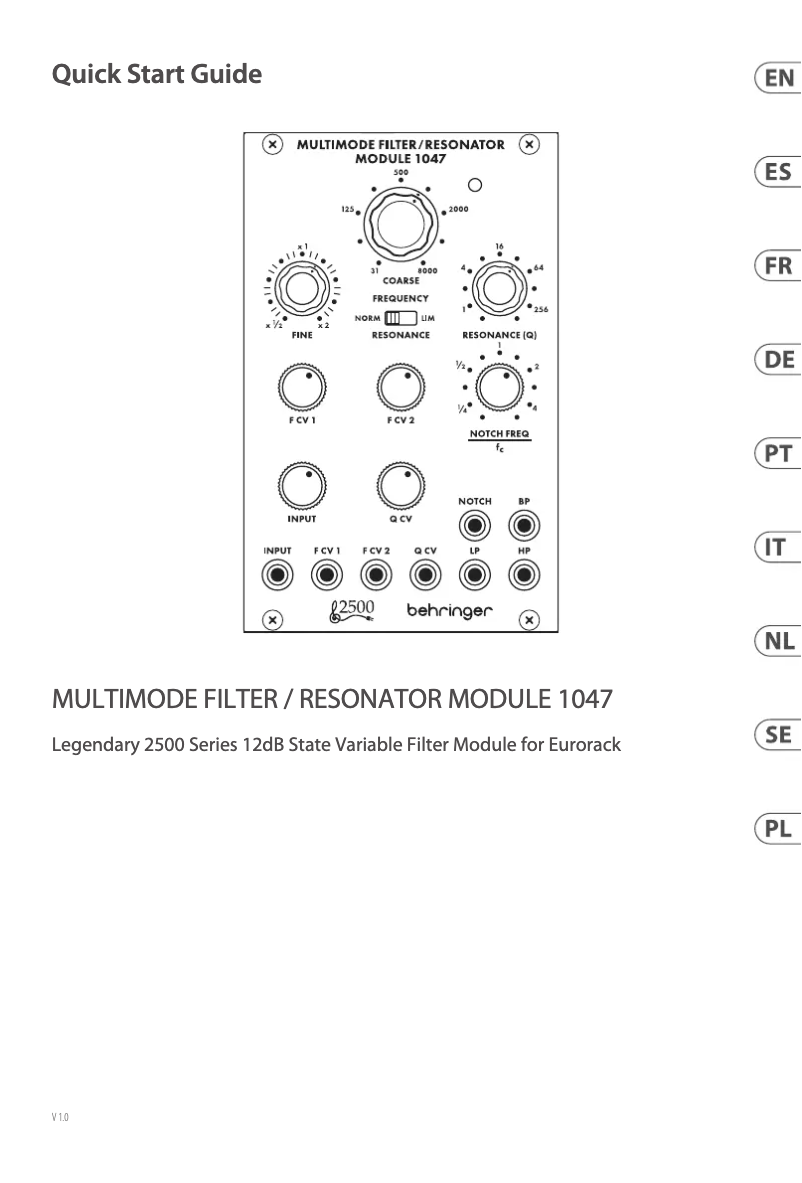 Página 1 del manual Manual de usuario Behringer Behringer Multimode Filter / Resonator Module 1047