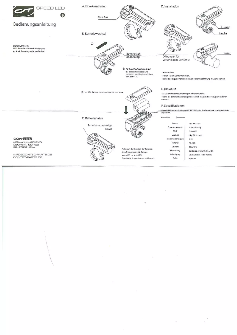 Imagen de la primera página del manual del dispositivo Speed LED