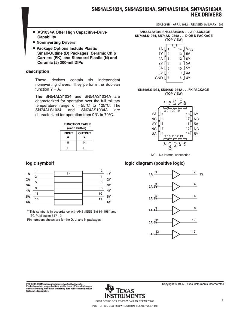 Imagen de la primera página del manual del dispositivo SN74AS1034AN