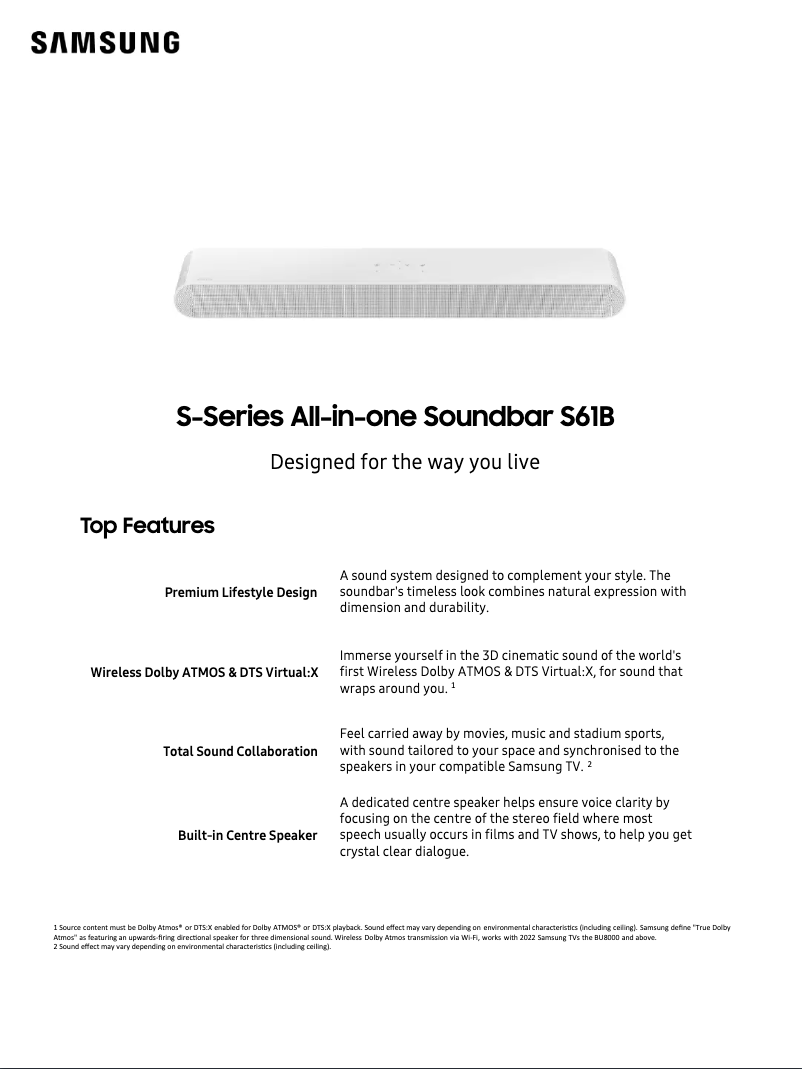 Página 1 del manual Ficha técnica Samsung HW-S61B