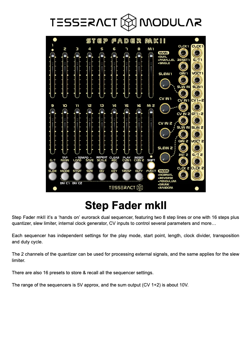 Imagen de la primera página del manual del dispositivo Step Fader mkII