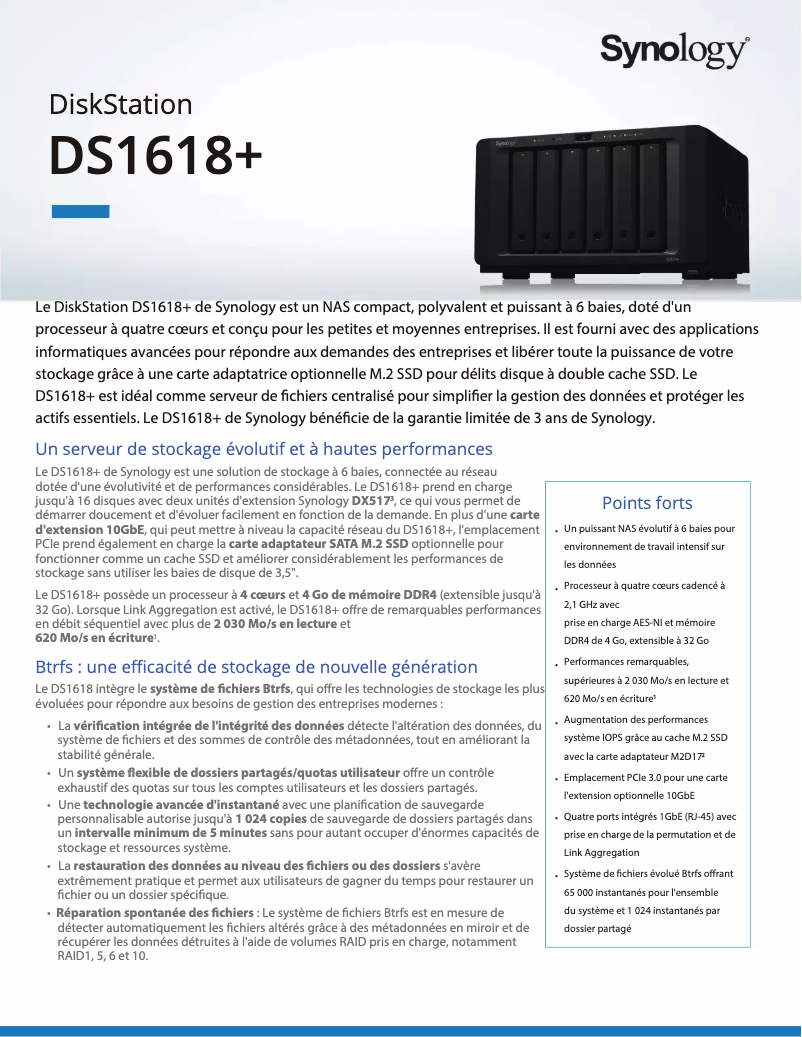 Imagen de la primera página del manual del dispositivo DiskStation DS1618+