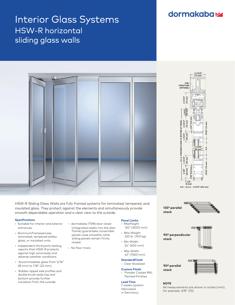 Página 1 del manual Ficha técnica Dormakaba HSW-R