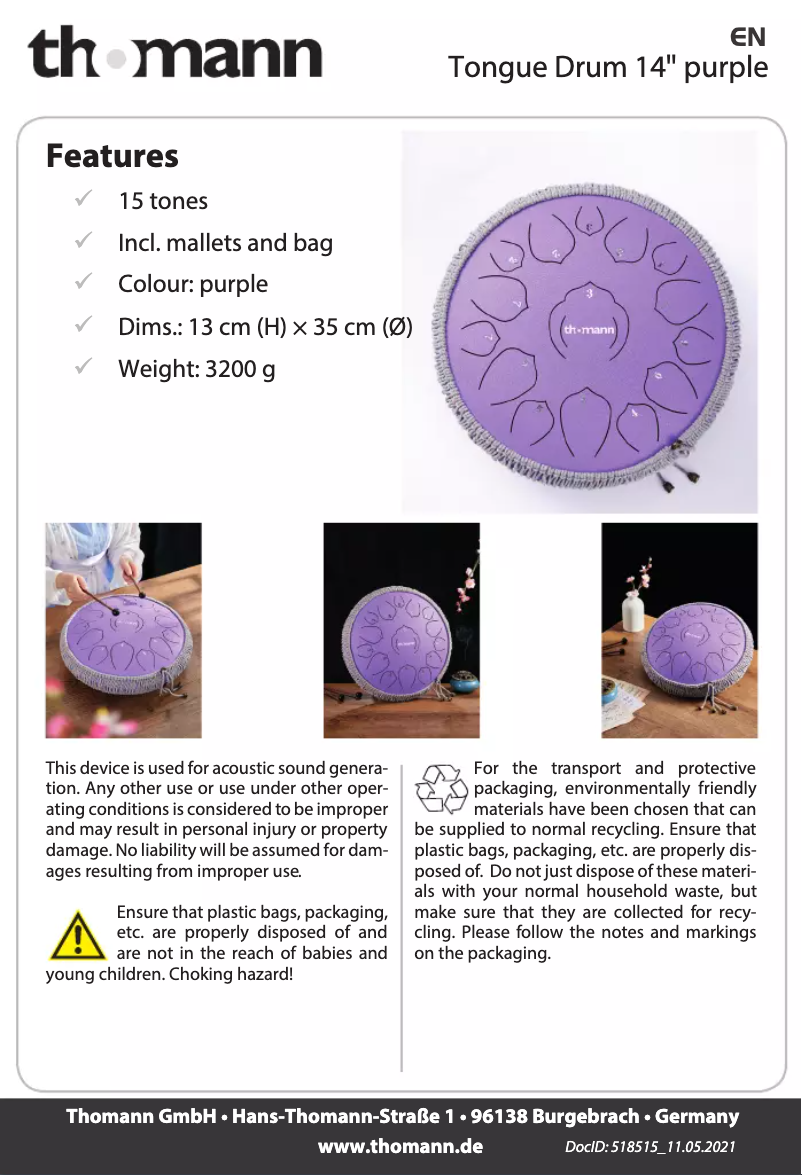Página 1 del manual Manual de usuario Thomann Tongue Drum 14