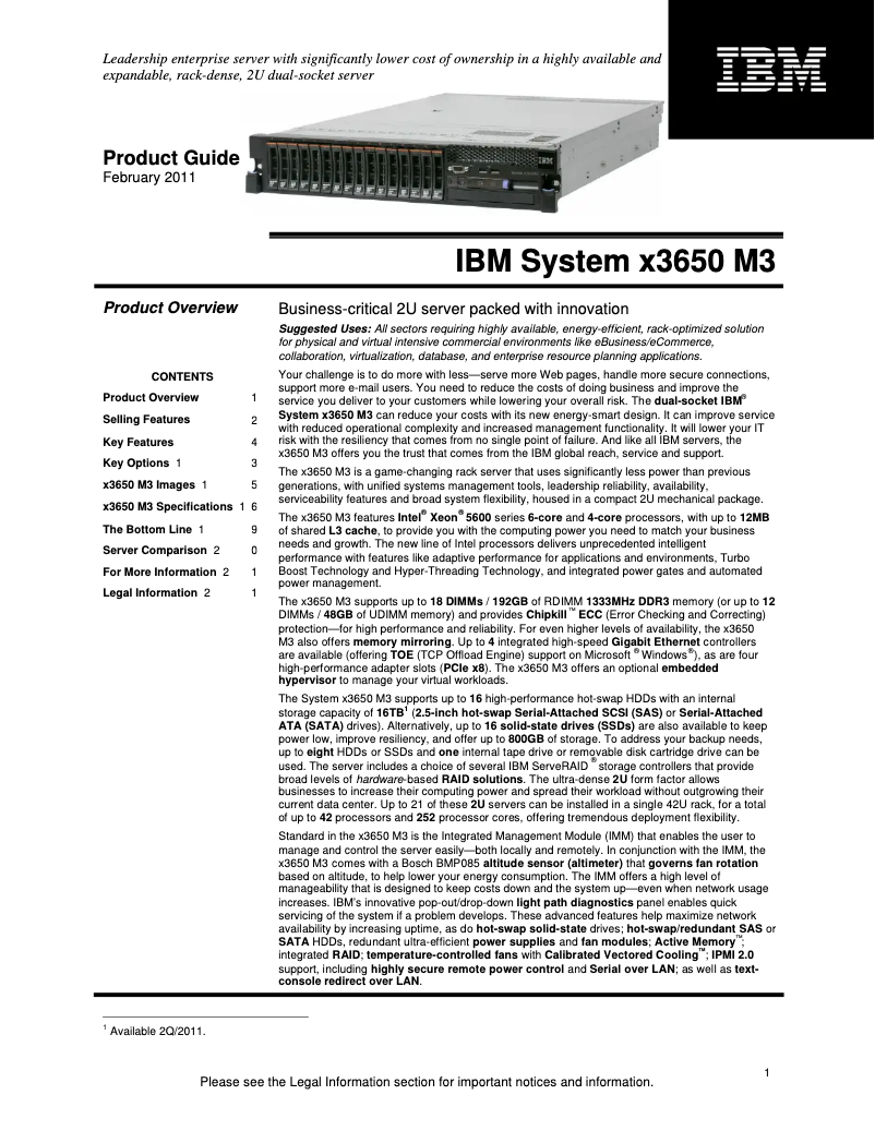 Imagen de la primera página del manual del dispositivo eServer xSeries x3650 M3