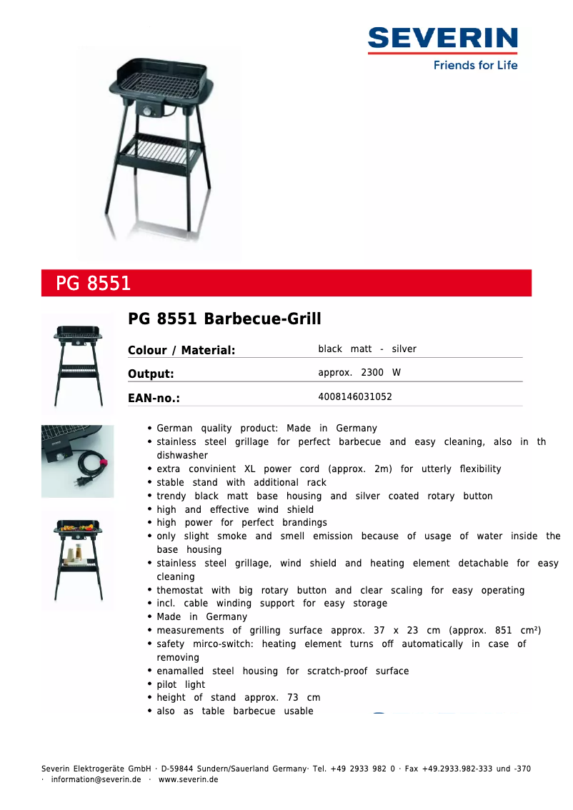 Página 1 del manual Ficha técnica Severin PG 8551