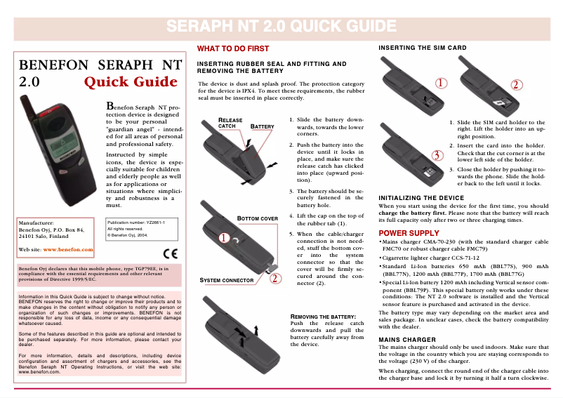Imagen de la primera página del manual del dispositivo Seraph NT 2.0