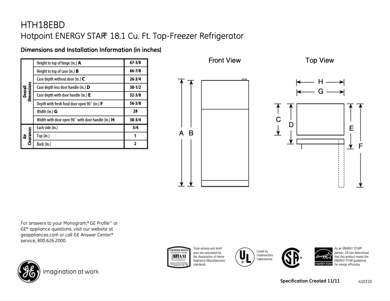 Imagen de la primera página del manual del dispositivo HTH18EBDWW