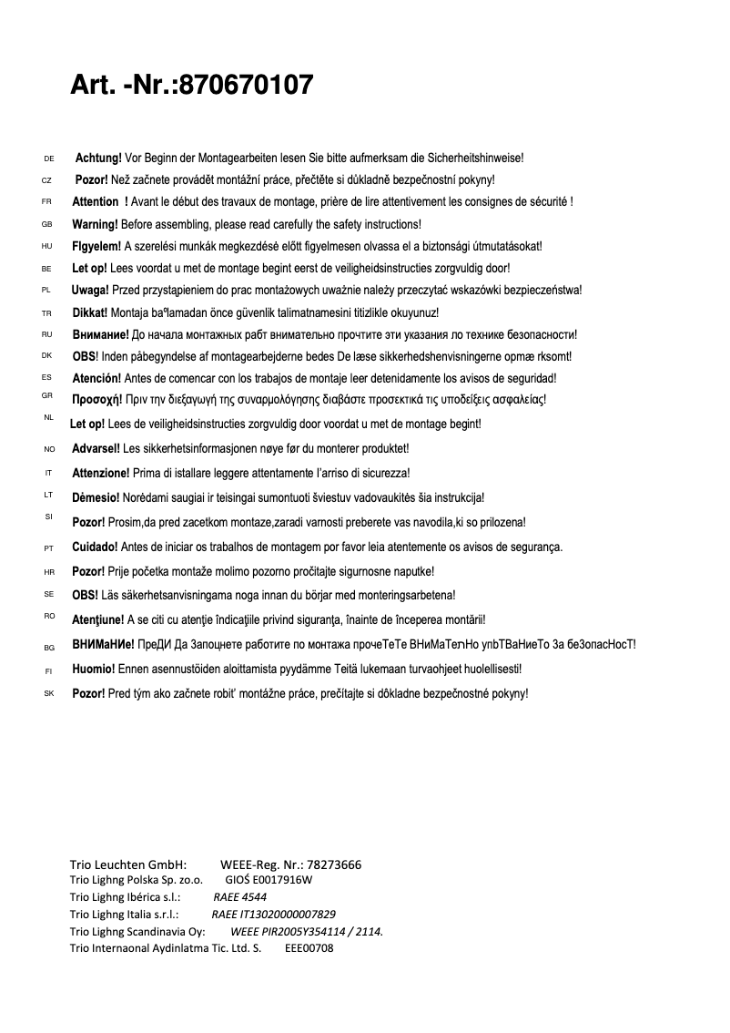 Imagen de la primera página del manual del dispositivo Opium 870670107