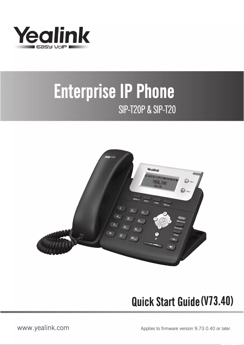 Página 1 del manual Guía de inicio rápido Yealink SIP-T20p