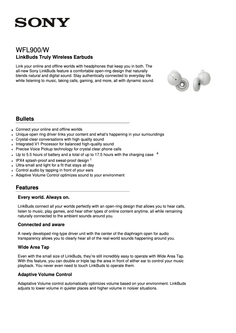 Página 1 del manual Ficha técnica Sony WF-L900