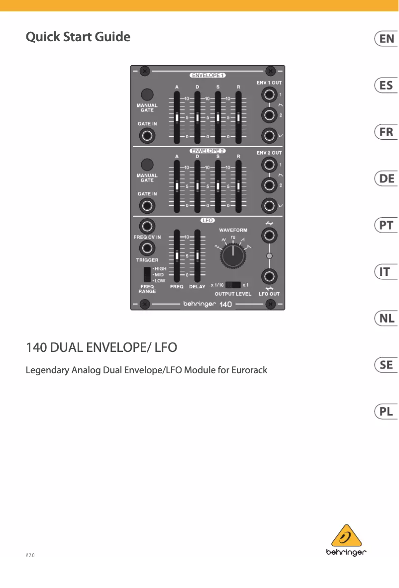 Página 1 del manual Guía de inicio rápido Behringer System 100 140 Dual Envelope/LFO