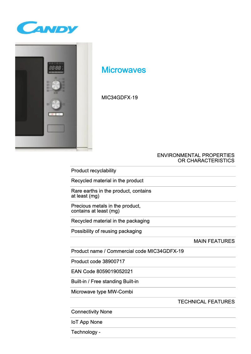 Imagen de la primera página del manual del dispositivo MIC34GDFX-19