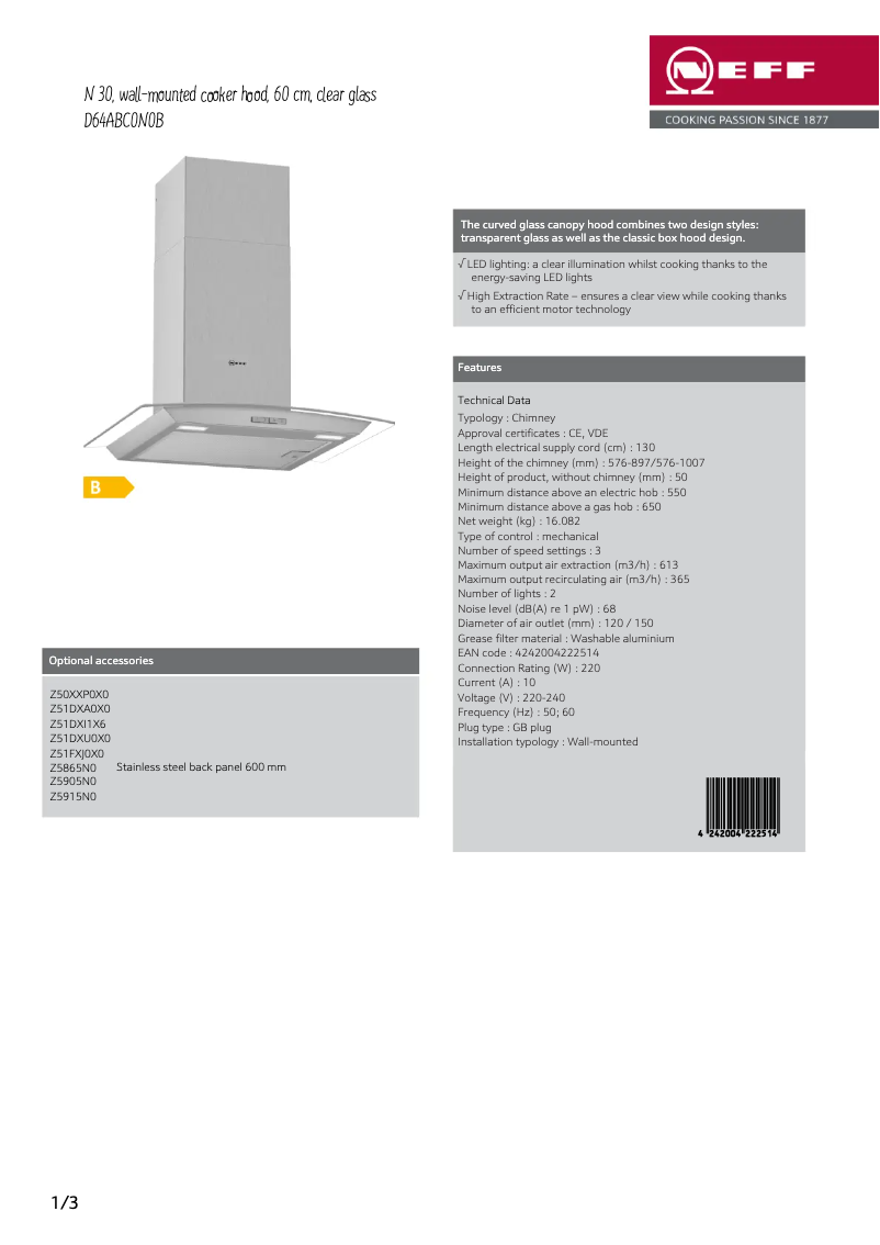 Página 1 del manual Ficha técnica Neff D64ABC0N0B