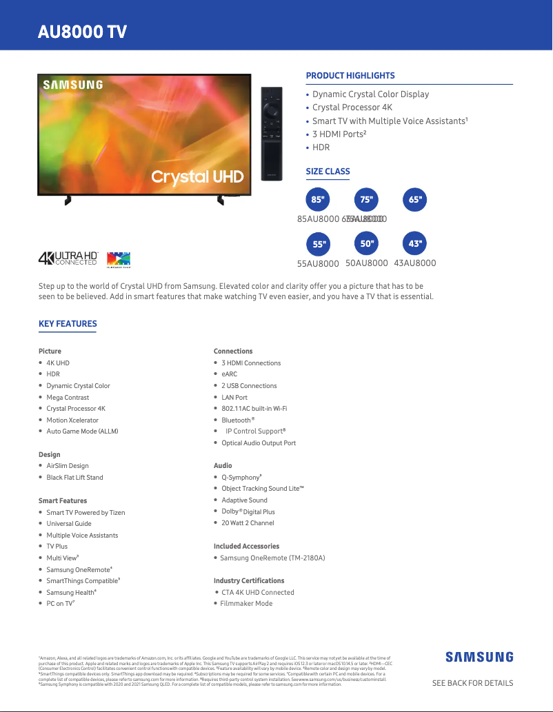 Página 1 del manual Ficha técnica Samsung UN55AU8000FXZA