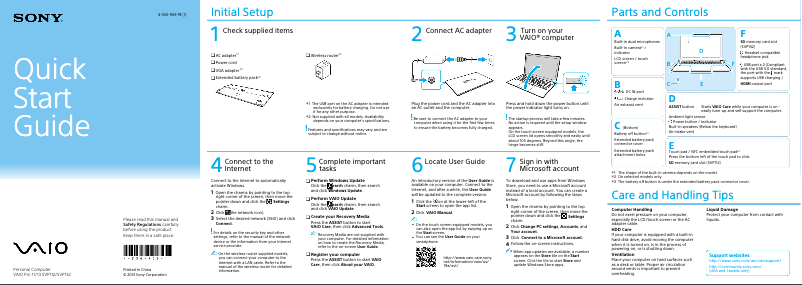 Imagen de la primera página del manual del dispositivo Vaio SVP1322BPXB
