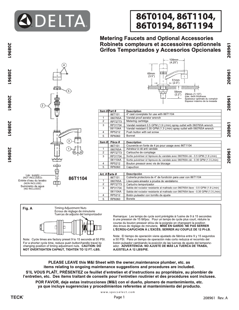 Página 1 del manual Manual de usuario Delta 86T1104
