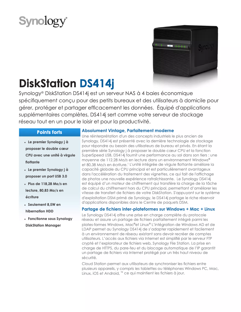 Página 1 del manual Ficha técnica Synology DiskStation DS414j