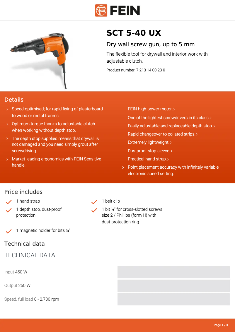 Página nº 1 - Ficha técnica Fein SCT 5-40 UX