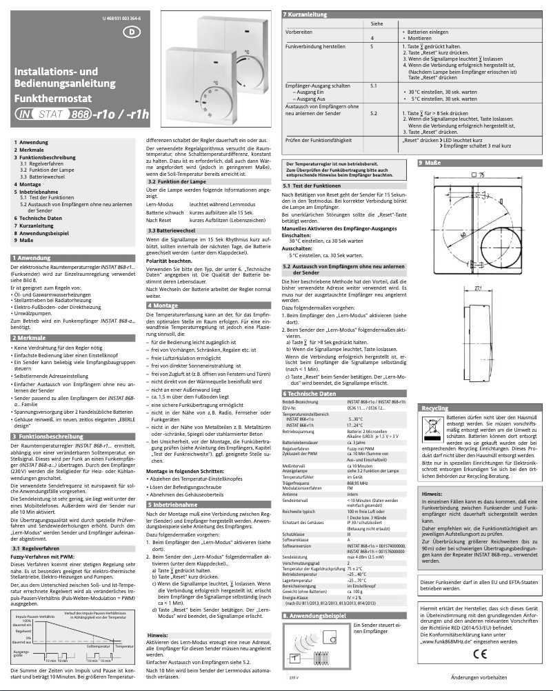Imagen de la primera página del manual del dispositivo INSTAT 868-a1S
