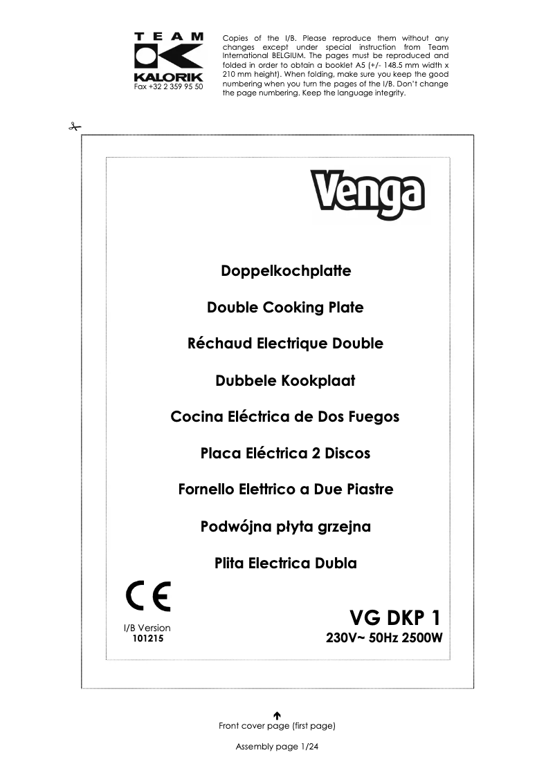 Página 1 del manual Manual de usuario Venga VG DKP 1