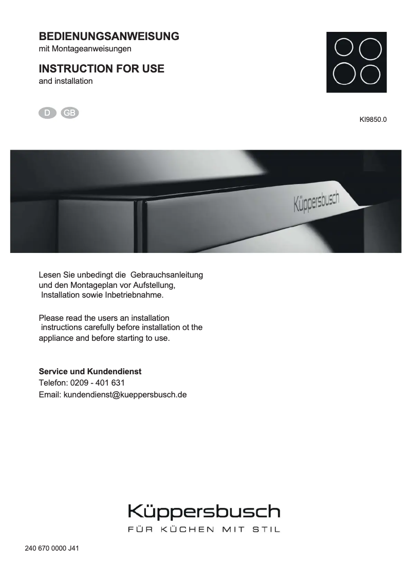 Página 1 del manual Manual de usuario Küppersbusch KI9850.0SE