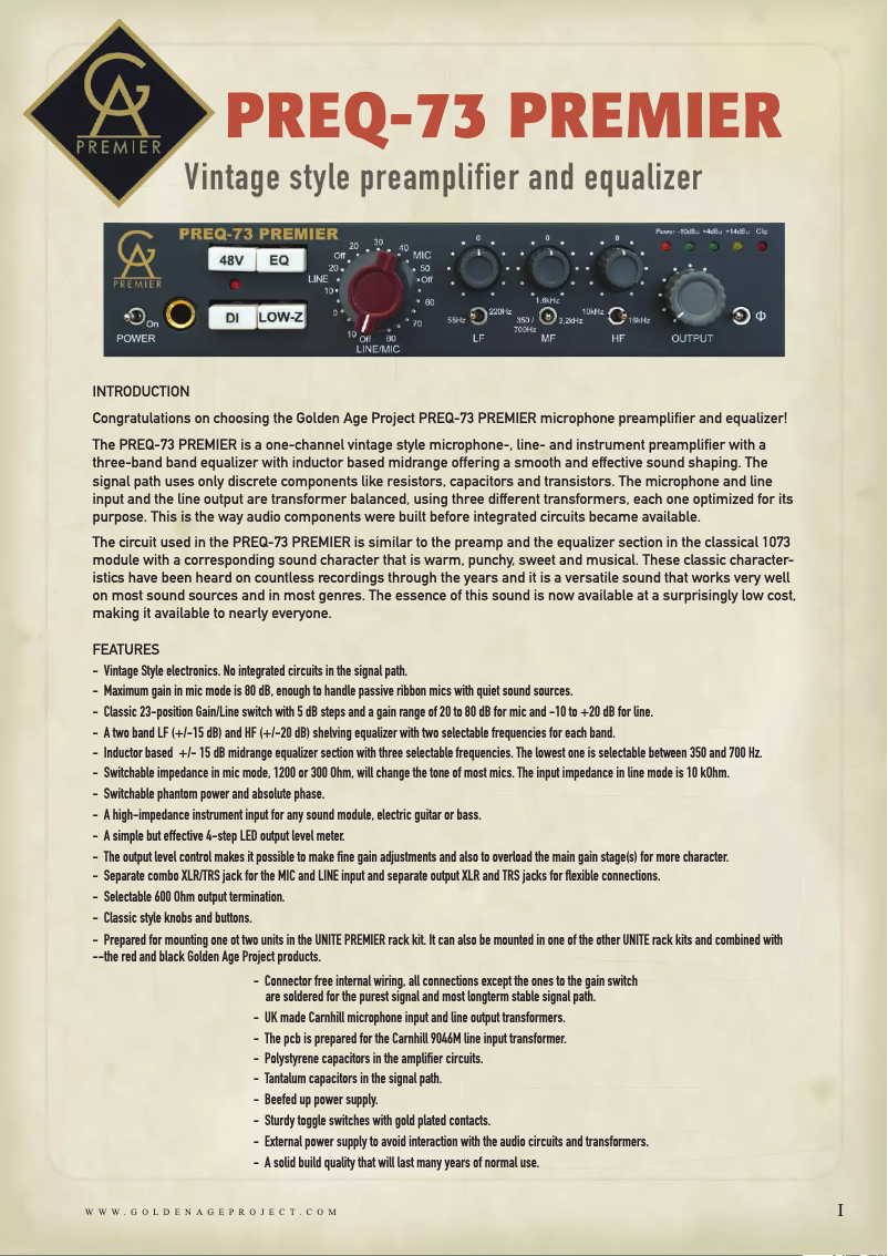 Imagen de la primera página del manual del dispositivo PREQ-73 Premier