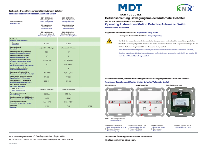 Imagen de la primera página del manual del dispositivo SCN-BWM55.02