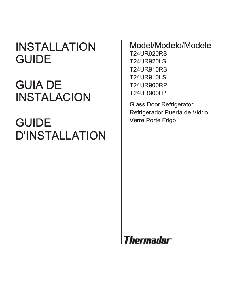 Página 1 del manual Guía de instalación Thermador T24UR900LP