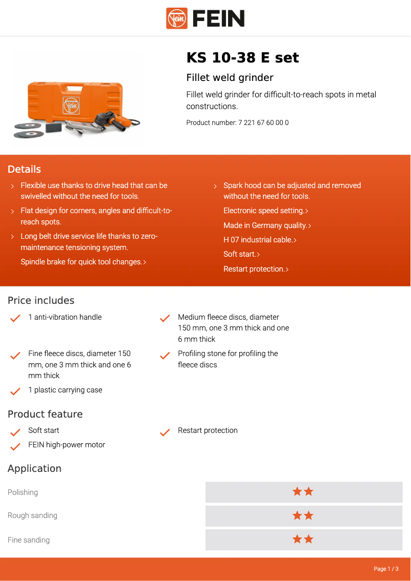 Página nº 1 - Ficha técnica Fein KS 10-38 E