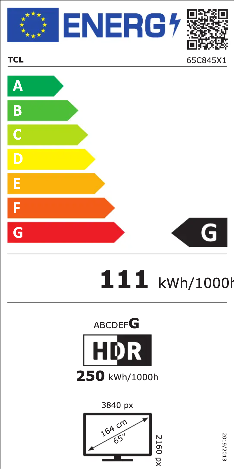 Página 1 del manual Etiqueta energética TCL 65C845