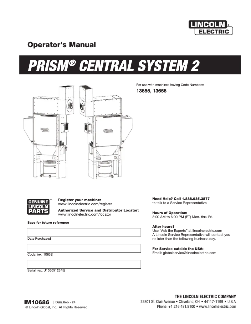 Página nº 1 - Manual de usuario Lincoln Electric PRISM Central System 2