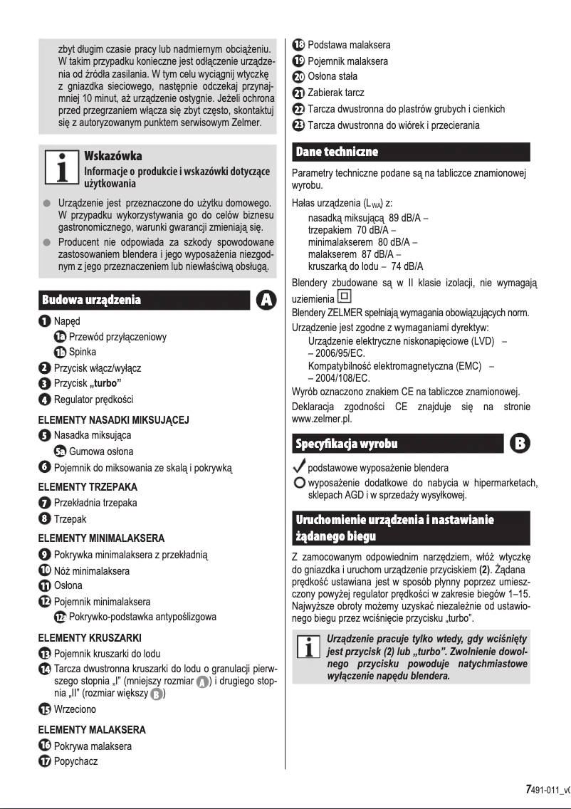 Página 1 del manual Manual de usuario Zelmer ZHB1230B