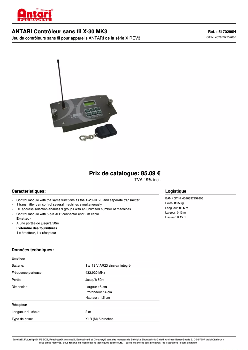 Página 1 del manual Ficha técnica Antari X-30 MK3