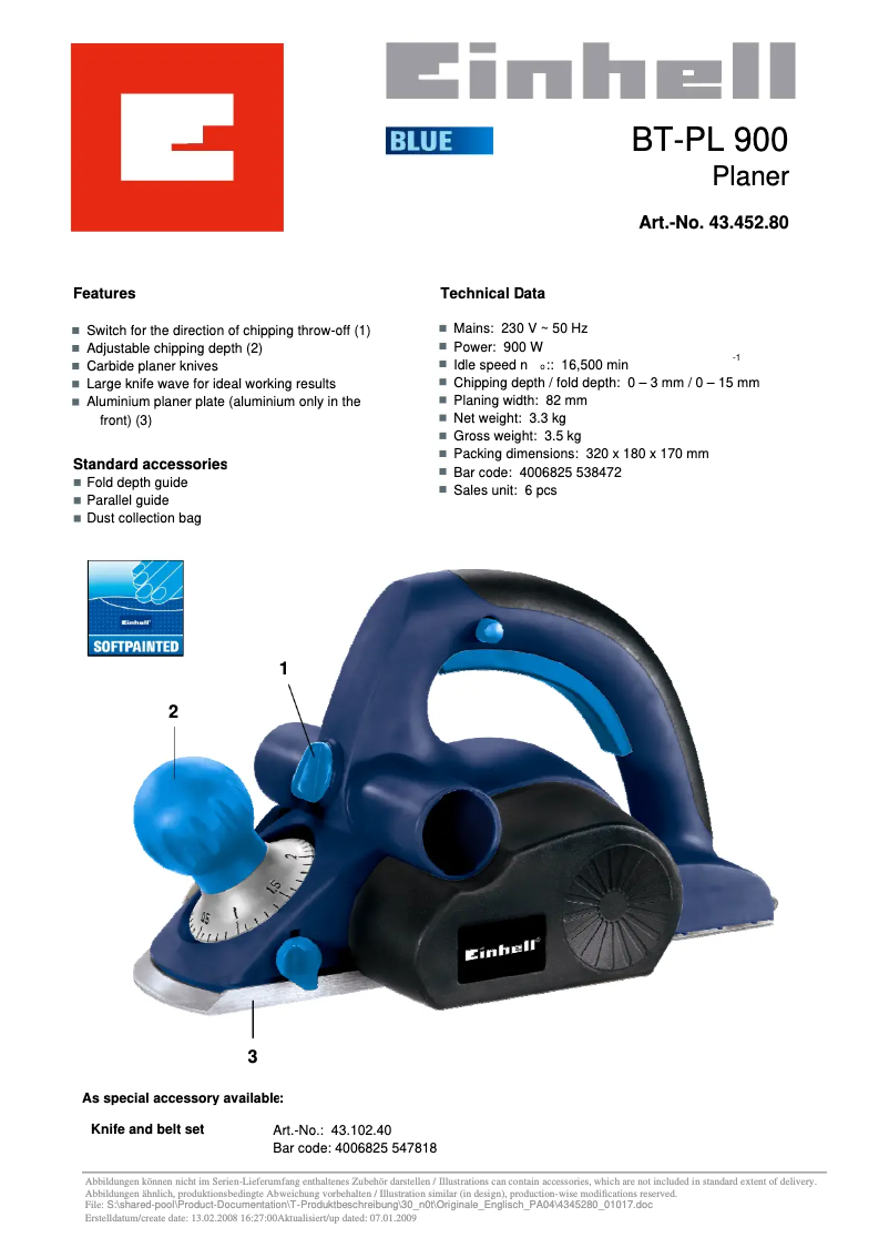 Página 1 del manual Manual de usuario Einhell BT-PL 900