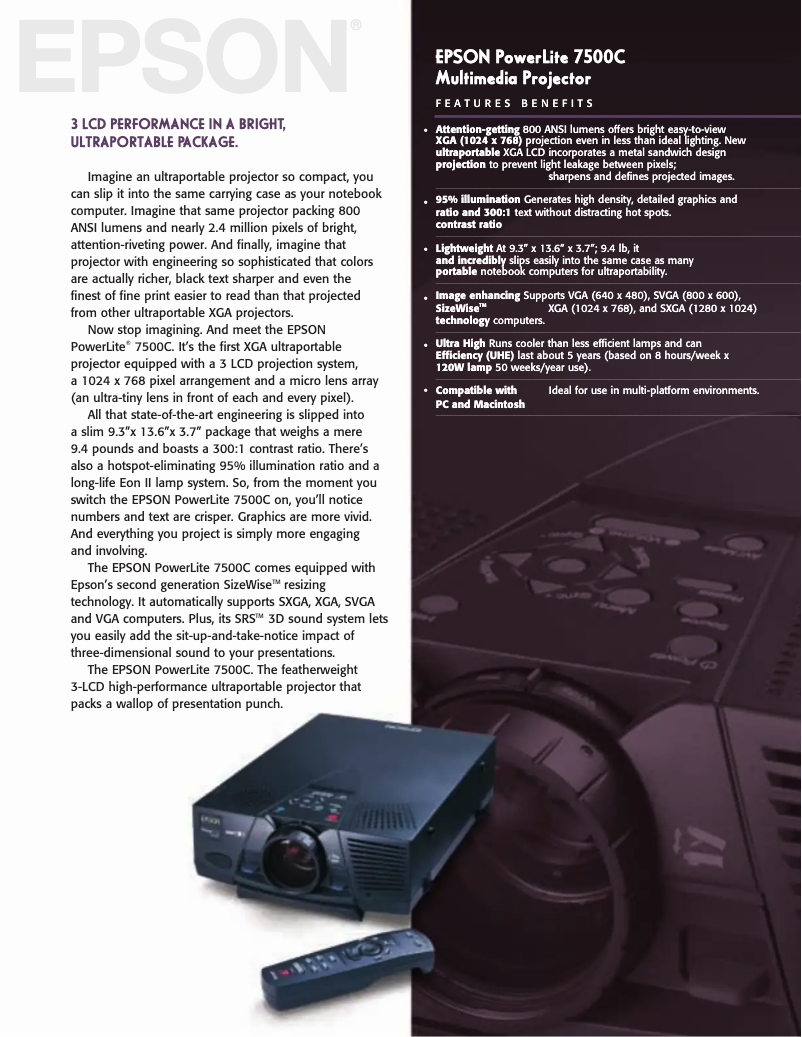 Imagen de la primera página del manual del dispositivo PowerLite 7500c