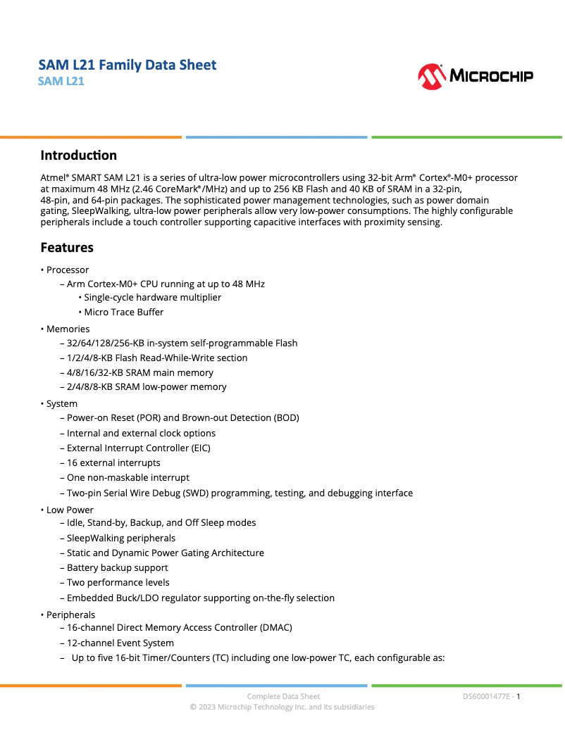 Página nº 1 - Manual de usuario Microchip ATSAML21E17B