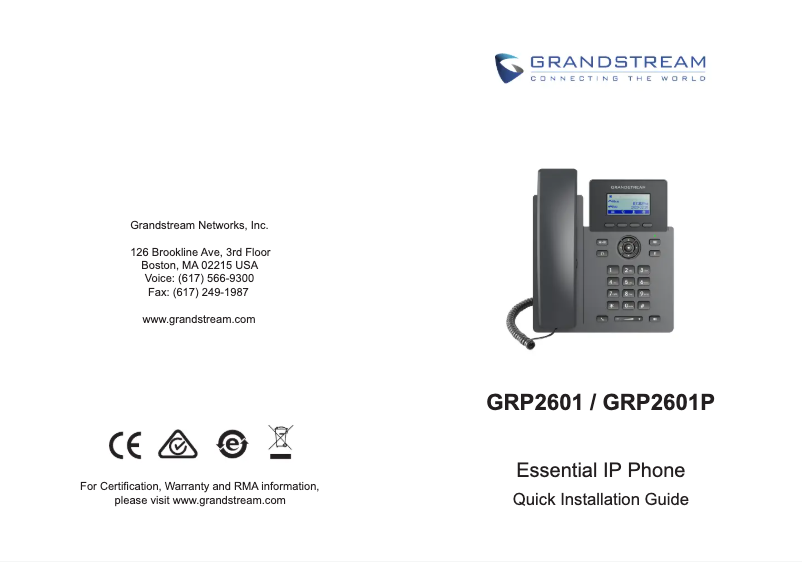 Imagen de la primera página del manual del dispositivo GRP2601