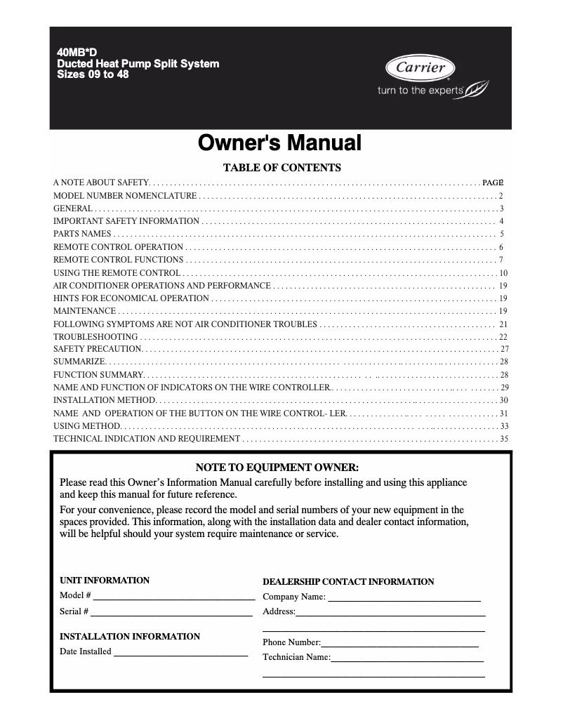 Imagen de la primera página del manual del dispositivo 40MBQB18D3