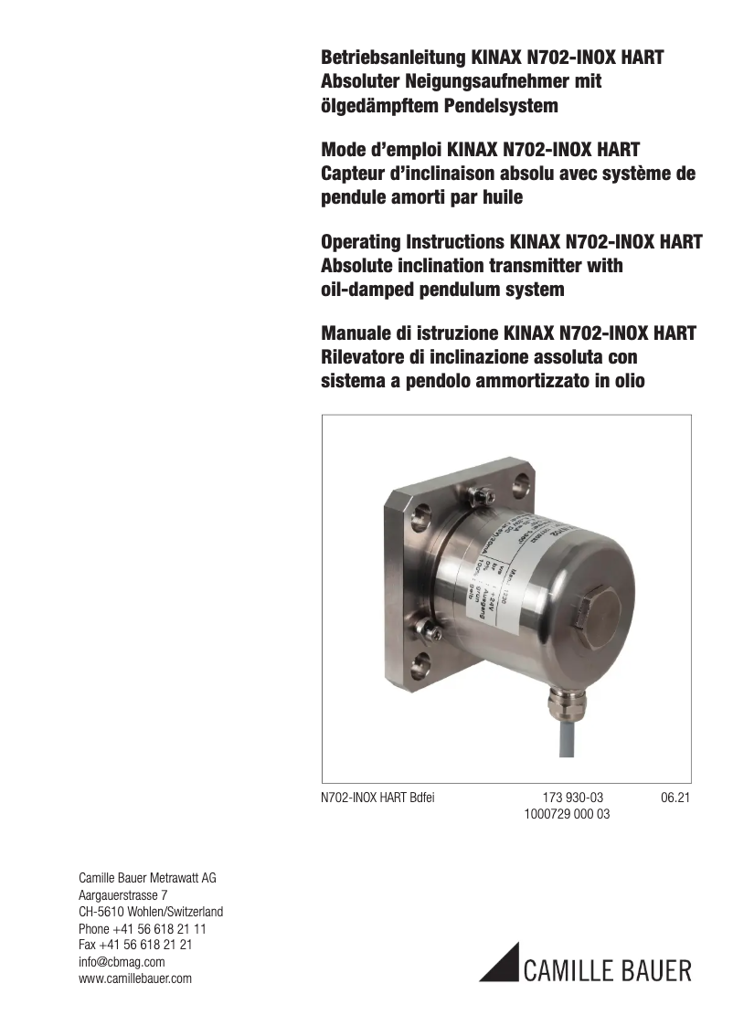 Página nº 1 - Manual de usuario Camille Bauer KINAX N702-INOX HART