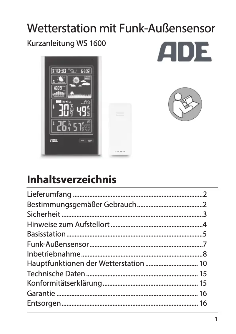Página 1 del manual Manual de usuario ADE WS 1600