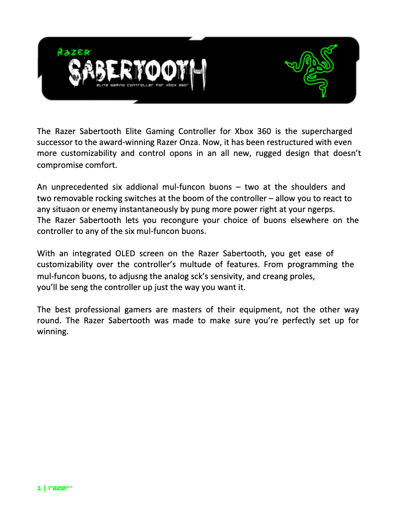Página 1 del manual Manual de usuario Razer Sabertooth Controller Xbox 360