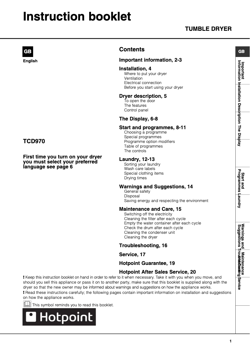 Imagen de la primera página del manual del dispositivo TCD970P