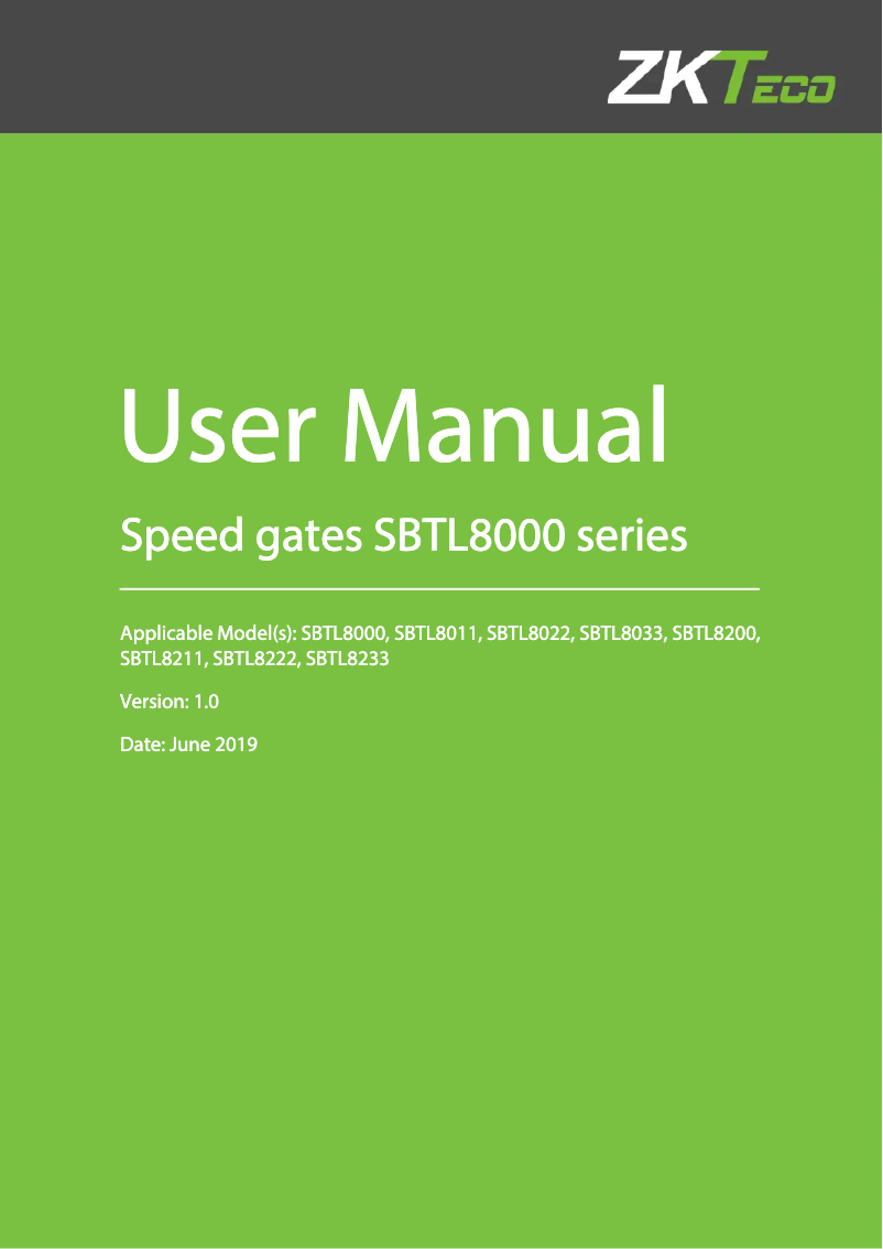 Página nº 1 - Manual de usuario ZKTeco SBTL8200