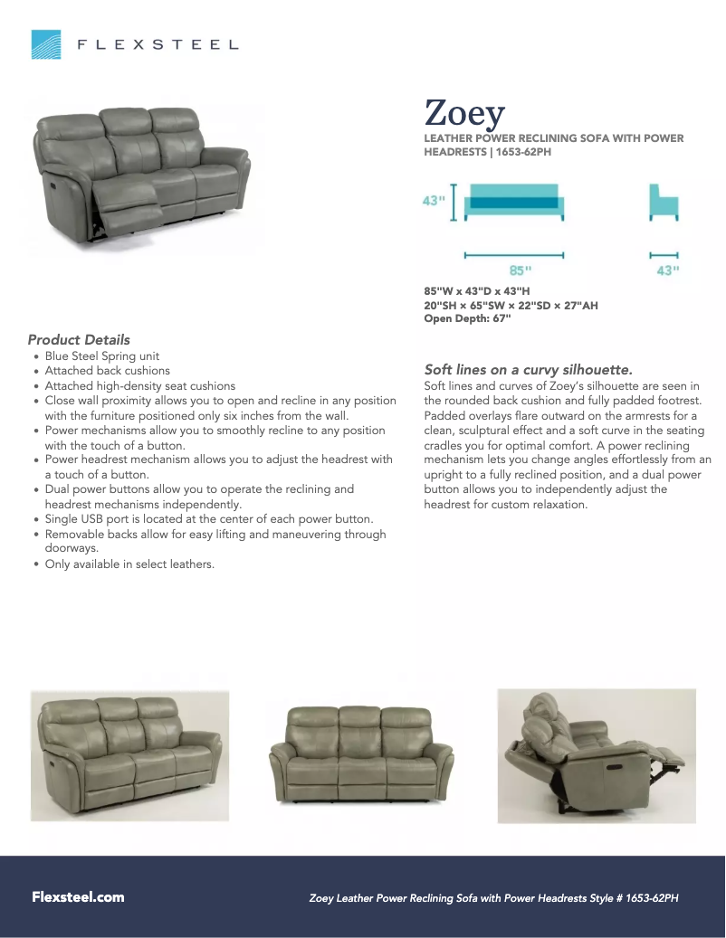 Página nº 1 - Ficha técnica Flexsteel Zoey 1653-62PH