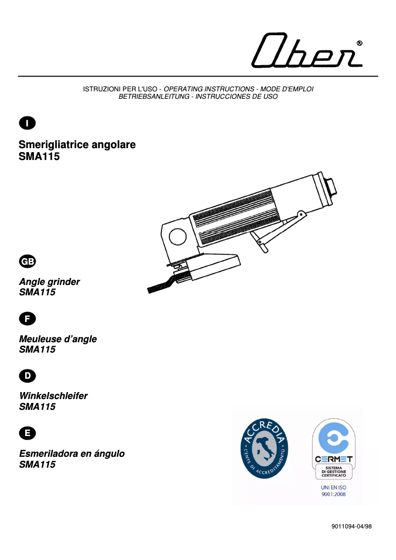 Imagen de la primera página del manual del dispositivo SMA115
