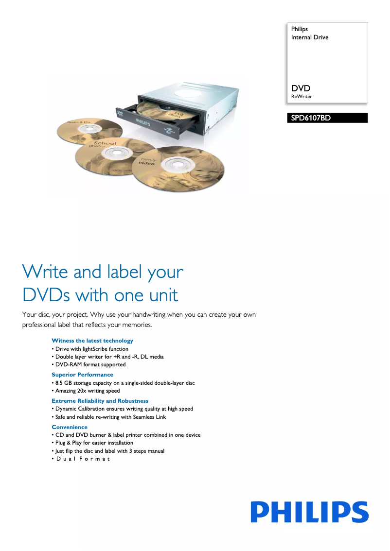 Página 1 del manual Folleto Philips SPD6107BD