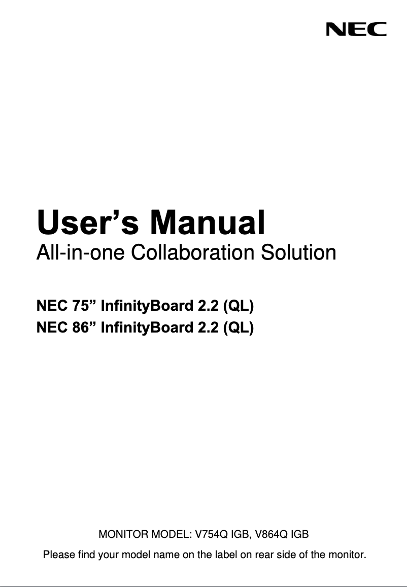 Imagen de la primera página del manual del dispositivo 86″ InfinityBoard 2.2 QL