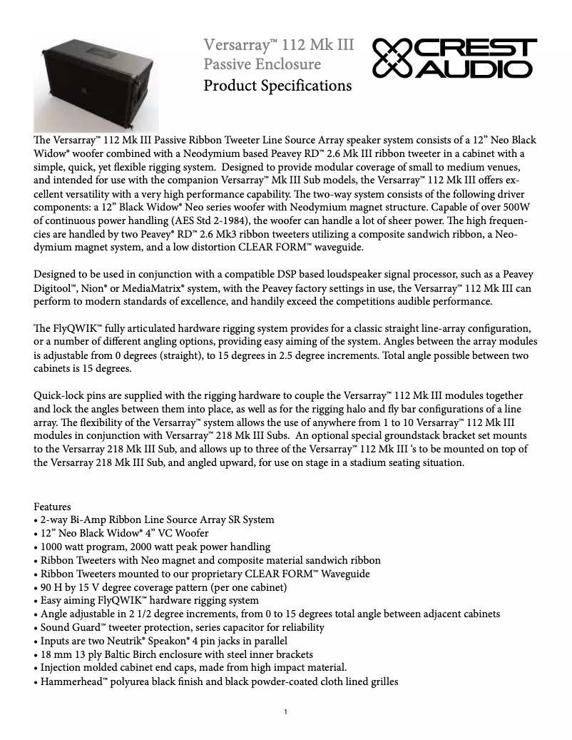 Imagen de la primera página del manual del dispositivo Versarray 112 MKIII