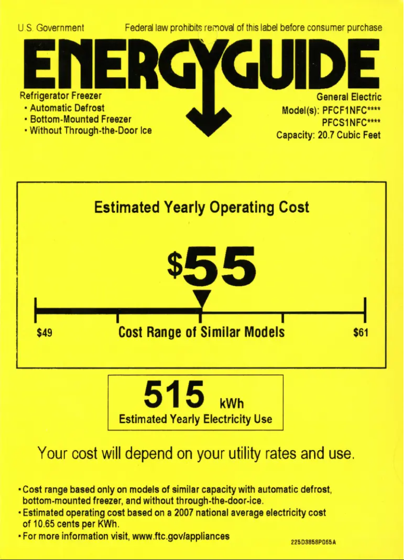 Página 1 del manual Etiqueta energética GE Profile PFCS1NFCSS
